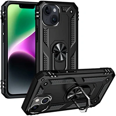 Abbildung von Verco Hybrid Armor Shiel Case für iPhone 14 Hülle, extrem robust mit Magnet Fingerring Halter Handyhülle Panzerhülle, Schwarz