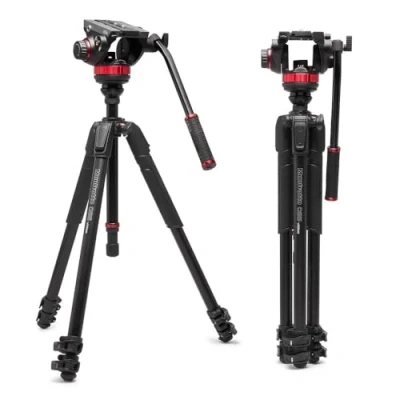 Abbildung von Manfrotto 055 Video Stativ mit 502 Fluid Kopf, Aluminium, professionelles Schwerlast Stativsystem, Nivelliersäule, Hebelverriegelung, Kamerastativ, für DSLR/spiegellose Kameras, Camcorder