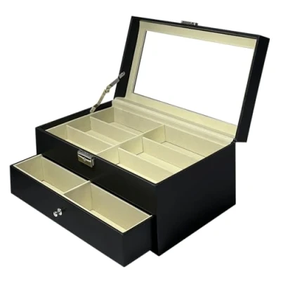 Abbildung von Mr Maestro Relojero Brillenetui für 12 Brillen aus Öko Leder Brillenbox Schwarz großes Geschenk