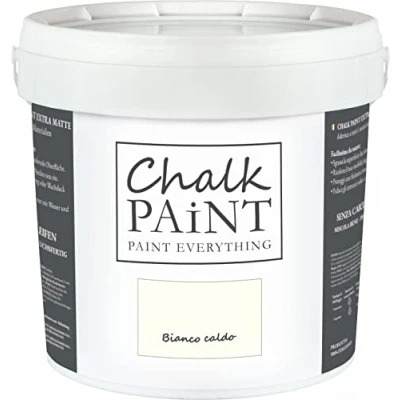 Abbildung von Chalk Paint Everything® Bianco Caldo Kreidefarbe Wasserbasis für Alle Oberflächen einfach zu verarbeiten ohne schlechten Geruch Extra Matt (5 Liter)
