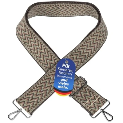 Abbildung von EAZY CASE Verstellbarer Taschengurt, Ersatz Gurt für Handtaschen, Schulterriemen Umhängetaschen, breiter Riemen Taschen und Tragetaschen, DIY Taschenband, Zig Zag Taupe Metal Silber