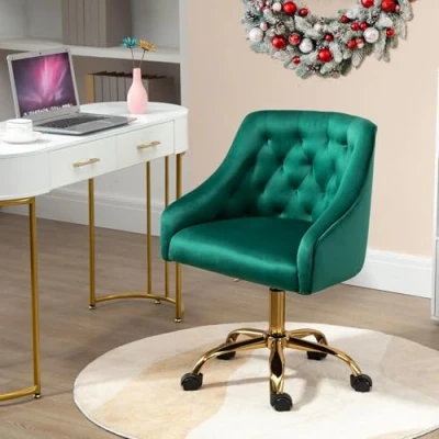 Abbildung von Sepnine BüRostüHle HöHenverstellbarer Drehbarer Schlafzimmer Stuhl Ergonomischer Schreibtischstuhl Aus Samtgewebe (Grün)