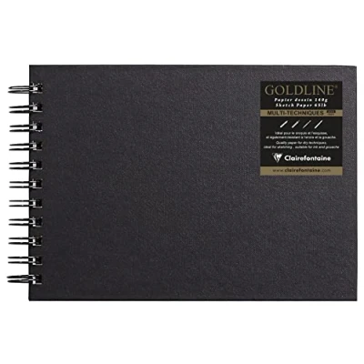 Abbildung von Clairefontaine 34257C Skizzenbuch Goldline mit Spiralbindung, DIN A5 14,8x21 cm Querformat, 64 Blatt 140g weißes Zeichenpapier, 1 Stück, Schwarz