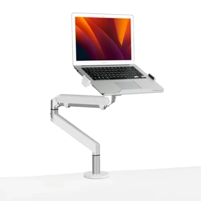 Abbildung von Alberenz® Laptophalterung mit Gasfeder, verstellbare Laptop Halterung für 17&quot; Laptops, Notebook Ablage im ergonomischen Design, höhenverstellbar und neigbar, Farbe Silber