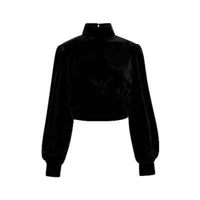 Abbildung von threezy Damen Bluse aus Stretchsamt 19529177 TH01, SCHWARZ, S