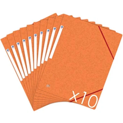 Abbildung von Oxford Topfile+ 10 Stück Mappen, Karton, 3 Klappen, Format A4, Gummibandverschluss, Farbe: Orange