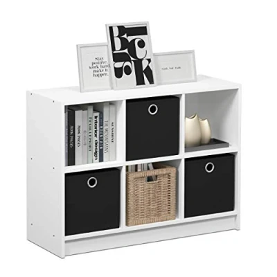 Abbildung von Furinno Basic Bücherregal mit 6 Fächern und 3 Einschüben, holz, Weiß/schwarz, 30.23 x 59.94 cm