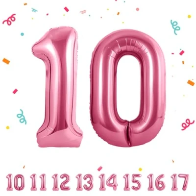 Abbildung von 10 Geburtstag Deko zahlen luftballon jahre Folienballon Rosa für 10. Geburtstagsdeko Männer Frauen Ballon Zahl zum fliegt mit Helium 10.Geburtstagsparty 40&quot; 101cm