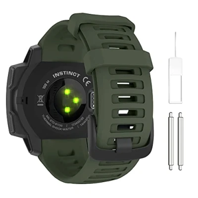 Abbildung von MoKo Armband Kompatibel mit Garmin Instinct/Instinct Solar/Tactical/Instinct 2 GPS Smartwatch, Weiches Silikon Uhrenarmband Sport Ersatzarmband Wechselarmband, Armee Grün