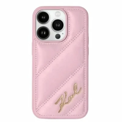 Abbildung von CG Mobile Karl Lagerfeld KLHCP15LPQDSMGP Hülle für iPhone 15 Pro 6.1&quot; Rosa hardcase Diagonal Quilted Script
