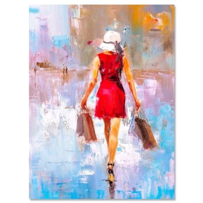 Abbildung von wandmotiv24 Leinwandbild Malerei, Frau, Shopping M0592