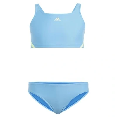 Abbildung von adidas Girl&#039;s Sportswear 3 Stripes Bikini Kids Badeanzug, Blue Burst/Green Spark, 7 8 Years