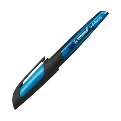 Abbildung von Schulfüller mit Linkshänder Feder L STABILO EASYbuddy in schwarz/himmelblau Schreibfarbe blau (löschbar) Einzelstift inklusive Patrone