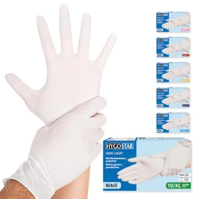 Abbildung von HYGOSTAR Nitrilhandschuhe Safe Light, puderfrei, weiß, 1 Packung = 100 Stück, Größe: XL