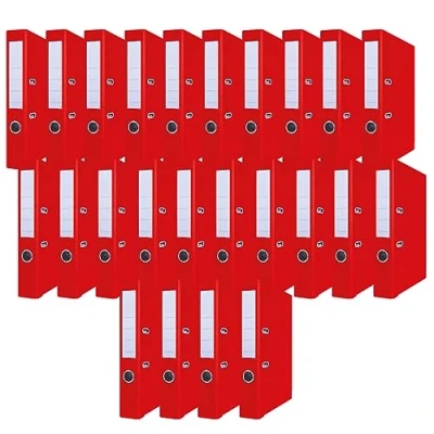 Abbildung von OFFICER PRODUCTS 24er Pack Ordner Rot DIN A4/50 mm/Papier Pappe/Kunststoffbezug PP Schlitzordner Büroordner Pappordner Aktenordner Metall Kantenschutz