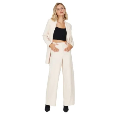 Abbildung von Trendyol Damen Herren Hoher Bund Wide Leg Hose Pants, Cremefarben, 34 EU