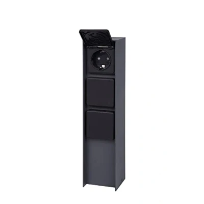 Abbildung von BOLD 19547 Abano Aussen Steckdose Garten (Steckdosen Säule) mit 3 Fach Stecker in Anthrazit (IP44 Outdoor Energie Säule 3680 Watt eckig Einfache Montage Plastikfreie Verpackung)