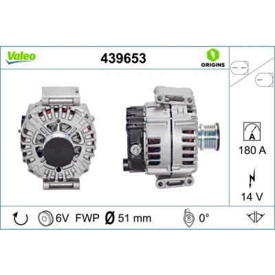 Abbildung von VALEO 439653 Lichtmaschine 14V 180A MERCEDES BENZ: Sprinter 3.5 T Kastenwagen, E Klasse Limousine, C modell
