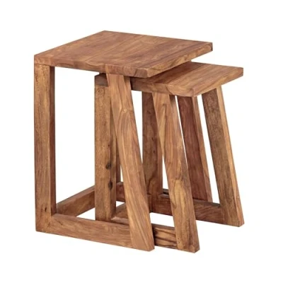 Abbildung von Wohnling 2er Set Mumbai Beistelltisch Massivholz Sheesham Design Wohnzimmer Tisch eckig Nachttisch Satztisch Landhaus Stil