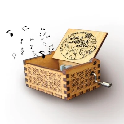 Abbildung von Melodiebox: What a Wonderful World Louis Armstrong Holzspieluhr mit Handkurbel Spieluhr Musicbox Hand gekurbelt Neu