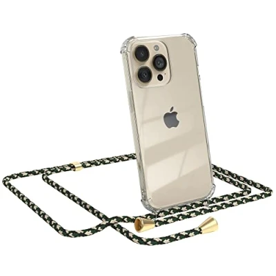 Abbildung von EAZY CASE Handykette kompatibel mit iPhone 13 Pro Handyhülle Umhängeband, Handykordel Schutzhülle, Silikonhülle, Hülle Band, Stylische Kette für Smartphone, Grün Camouflage