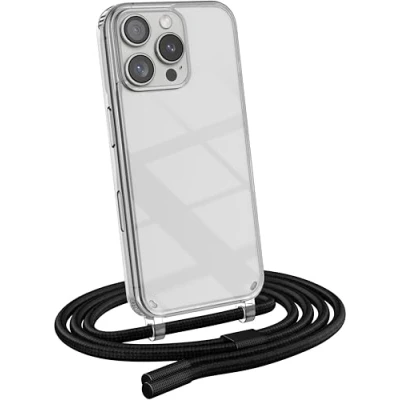 Abbildung von MyGadget Handykette für iPhone 16 Pro Max [ Hülle mit Band abnehmbar &amp; verstellbar ] Handyhülle Handyband zum Umhängen Schnur Case Schutzhülle Schwarz
