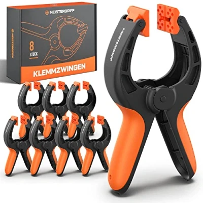 Abbildung von MEISTERGRIFF® Klemmzwingen [8er Set] aus bruchfestem Nylon Federklemmen für Leimen, Pool, Fotografie Federzwinge mit hoher Spannkraft &amp; Spannweite Leimzwingen