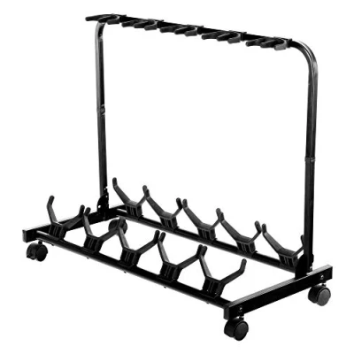 Abbildung von Rocktile Multistand 5 Fach Gitarrenständer Mehrfach Gitarrenhalter für Klassik Gitarre, Akustik E Bass Gitarrenstativ klappbar mit Rollen Saiteninstrumente Multi Stativ