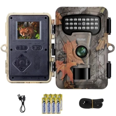 Abbildung von Rollei Wildkamera HD 30, 48MP 4K Wildtierkamera mit Bewegungsmelder Nachtsicht Infrarot Jagdkamera Akku &amp; 2&#039;&#039; IPS Display 0,4s Auslösezeit IP54 Überwachungskamera Passwort Schutz für Jagd Wald