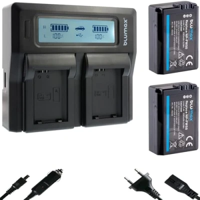 Abbildung von 2X Blumax Akku ersetzt Sony NP FW50 1080mAh + Doppel Ladegerät Dual kompatibel mit Alpha7 / 7ii 6500/6300 6000/5100 NEX 7 6 F3 3 5 5N 5T SLT A55V A33 A35 A37