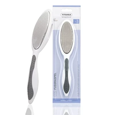 Abbildung von TITANIA Softtouch Fussraspel mit Feile (Grob &amp; Fein) Ergonomische Fußraspel Fußfeile Doppelseitige Hornhaut Made in Germany Rostfreie Hornhautraspel Fuß (22 cm)