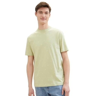 Abbildung von TOM Tailor Denim MIT Allover Tshirt print, Herren, Größe: Large, Green white mini leaf print