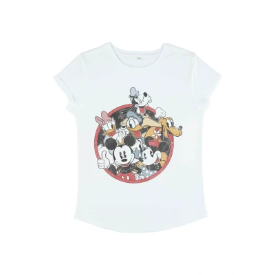 Abbildung von Disney Damen Mickey Classic Retro Groupie Women&#039;s Organic Rolled Sleeve T shirt, Weiß, M