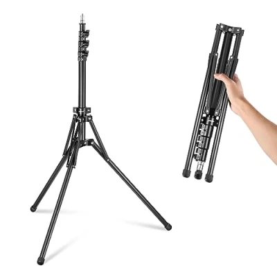 Abbildung von NEEWER Stativ aus Metall mit umkehrbaren Beinen 180 und Tasche, 178 cm, tragbares Schraube 1/4 Zoll 5/8 für Innen Außenfotografie Speedlite Strobo Ring Light Softbox, ST178R