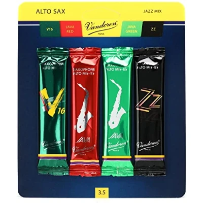 Abbildung von Vandoren SRMIXA35 Altsaxophon Jazz Mix Karte enthält je 1 ZZ, V16, JAVA und Red Strength 3,5
