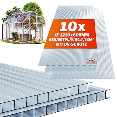 Abbildung von Gardebruk Hohlkammerplatte, 10x Doppelstegplatten 6mm Zuschneidbar Polycarbonat Klar 121x60,5cm