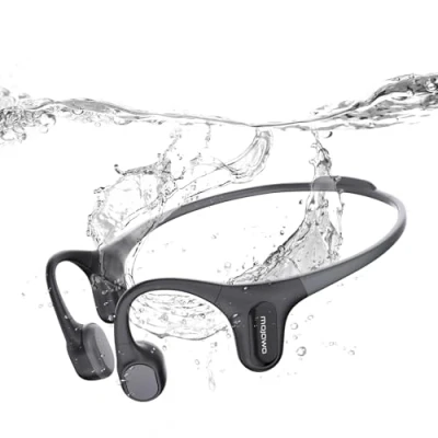 Abbildung von mojawa Run Plus Bone Conduction Kopfhörer, IP68 Wasserdichtes Schwimmen Open Ear Bluetooth mit Mikrofon und 32GB MP3, Laufen, Schwimmen, Schwarz