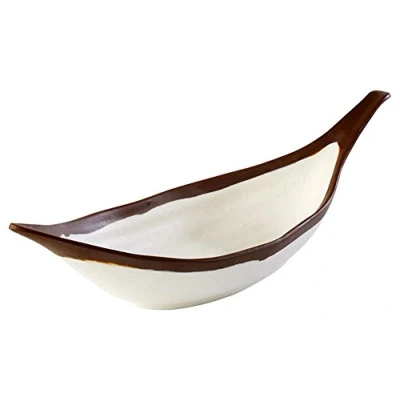Abbildung von APS 84579 Blattschale CROCKER, 30,5 x 10 cm, Höhe 7,5 Melamin, creme mit braunem Rand