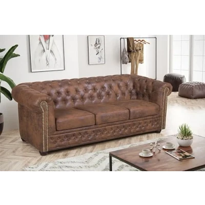 Abbildung von Kuechen preisbombe Edles Chesterfield Sofa 3 Sitzer in Mikrofaser Vintage braun Couch Polstersofa