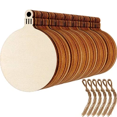 Abbildung von Blulu 60 Stücke Weihnachten Holz Ornamente Runde Schneeflocke Engel Form Scheiben mit Schnüre für Neujahr Weihnachtsbaum Anhänger (Stil 1)