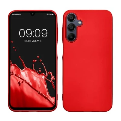 Abbildung von kwmobile Case kompatibel mit Samsung Galaxy A15 5G Hülle Schutzhülle aus Silikon metallisch schimmernd Handyhülle Metallic Dunkelrot