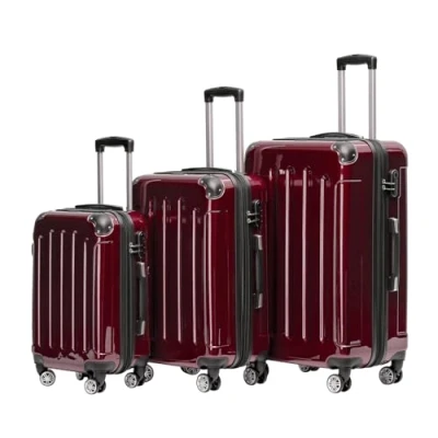Abbildung von BEIBYE Hartschalen Koffer Trolley Rollkoffer Reisekoffer 4 Zwillingsrollen Polycabonat (Rot, Kofferset)