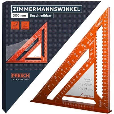 Abbildung von Presch Zimmermannswinkel 300mm Innovative, abwischbare Notizfläche Hochpräzise gefrästes Aluminium für dauerhaft exakte 90 Winkel Sorgfältig verarbeitete, widerstandsfähige Beschichtung