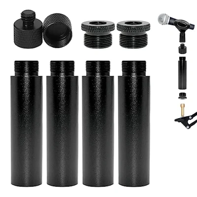 Abbildung von Mikrofonständer Adapter, 4 Stück Verlängerung Mit 2 Metalladapter Und Stand Adapter Gewinde 5/8 Buchse Auf 3/8 Stecker Für Stative Kugelkopf (Schwarz)