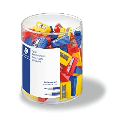 Abbildung von STAEDTLER 51050KP100 Spitzer für Bleistifte farblich sortiert, 100 Stück in Köcherverpackung