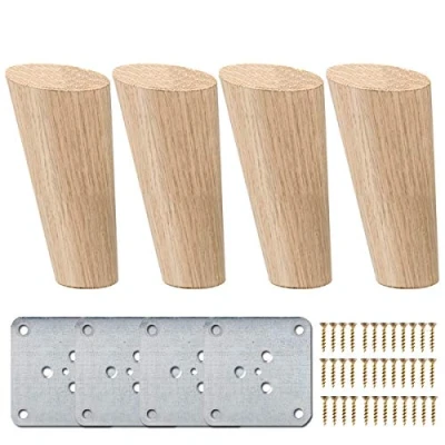 Abbildung von 12cm Holz Tischbeine, La Vane 4 Stück Massivholz Schräg Konisch Ersatz Möbelfüße Möbelbeine mit Montageplatten &amp; Schrauben für Sofa Bett Schrank Couch Stuhl