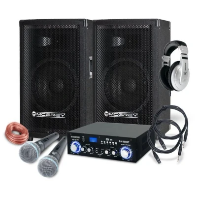 Abbildung von McGrey DJ Karaoke Komplettset PA Anlage Party Lautsprecher (Bluetooth, 300 W, Partyboxen 20cm (8 zoll) inkl. Endstufe &amp; Mikrofone)