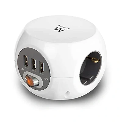 Abbildung von Ewent EW3939 Power Block (Cube) mit 3X Steckdose &amp; USB Port, 1.5m Kabel Weiss/White