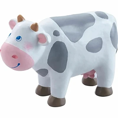 Abbildung von HABA Little Friends Kuh Tierfigur für Kinder ab 3 Jahren Bauernhoftiere kreatives Rollenspiel Mit weißem Fell und grauen Flecken Tierpuppe aus robustem Kunststoff 1302979001