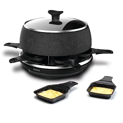 Abbildung von Tefal Raclette und Fondue Set &quot;RE12C8 Cheese n Co&quot;, 6 St. Raclettepfännchen, 850 W, pülmaschinengeeignet, Rezeptbuch, Stein Optik